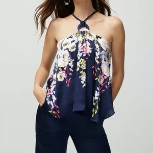 White House Black Market Floral Navy Halter Top